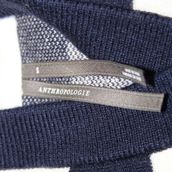 Anthropologie‎ $88 Small Navy White Striped Twist Front Cropped Hoodie Sweater - Picture 9 of 14